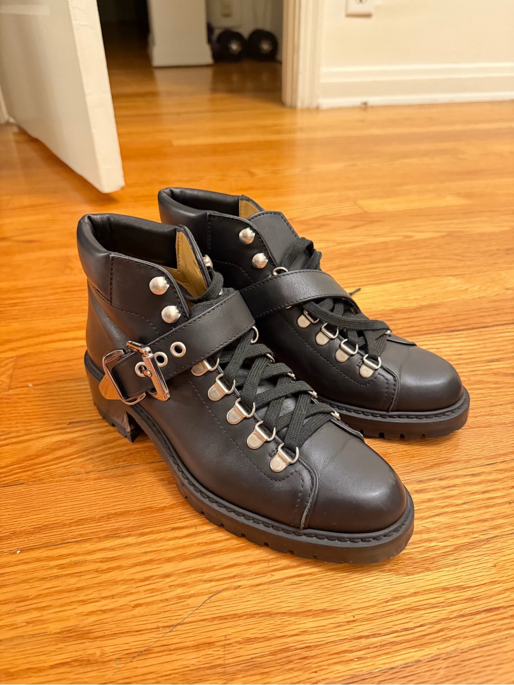 Barbara Bui Black Leather Lace-Up Buckle Boots